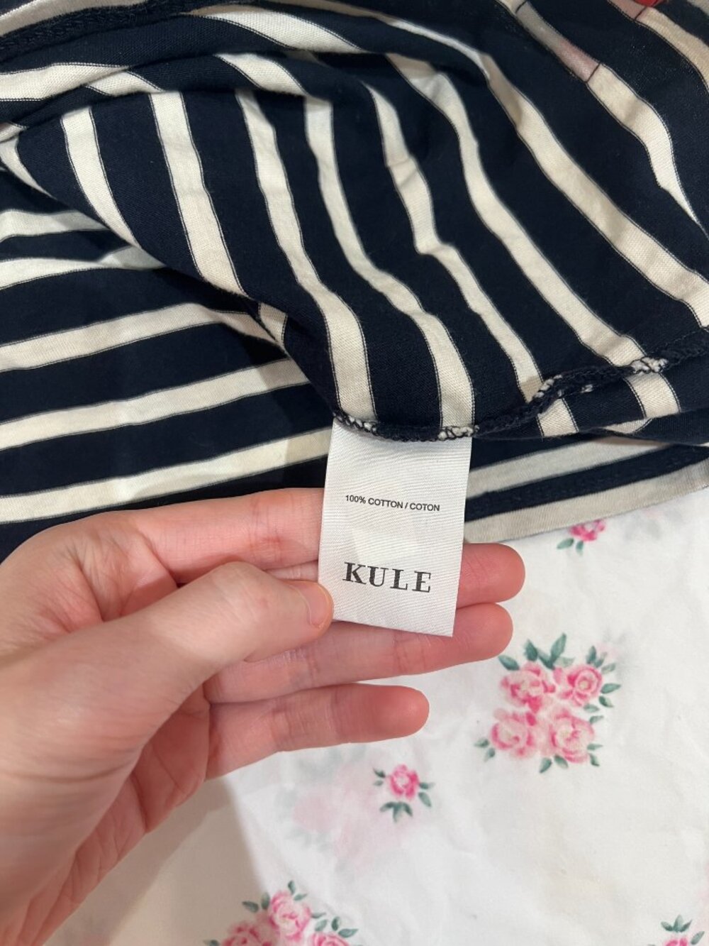 KULE The Modern Tee Navy and Cream Striped T-Shirt, Size XS - Picture 4 of 4